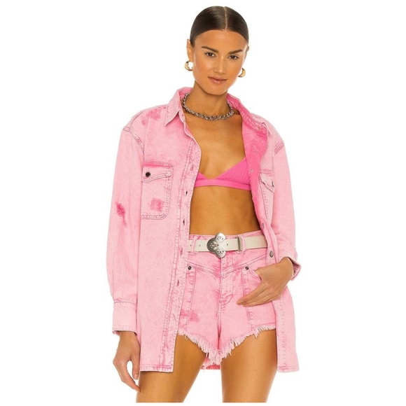 Retrofete Jackets & Blazers - Retrofete revolve Doreen Pink Denim Jean Shirt Jacket Size XS